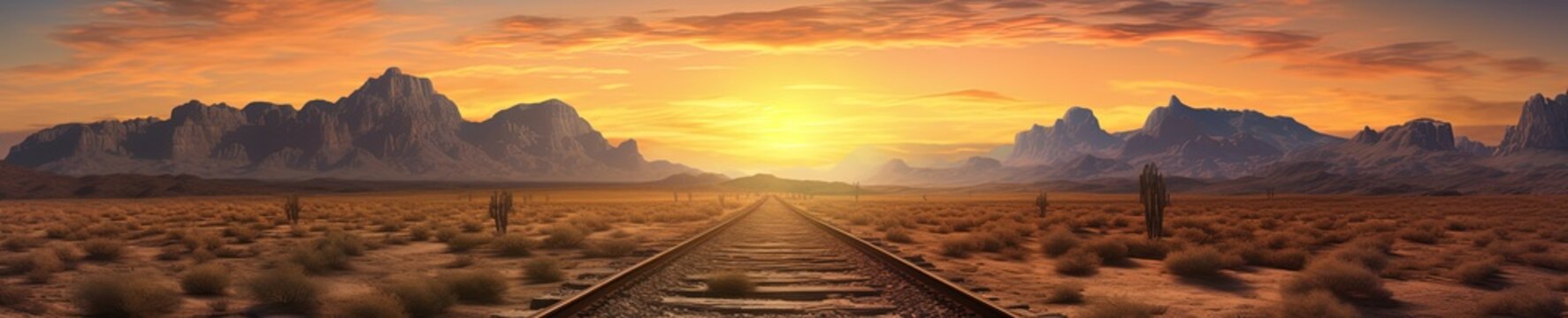 Wild west landscape with locomotive rails. Generative AI