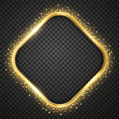 Golden glossy festive square frame. Realistic vector illustration. Design Element