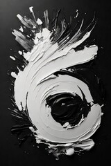 black and white foil brush mark circle, bright black background