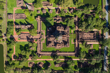 Aerial view of in Ayutthaya temple, Wat Phra Ram in Phra Nakhon Si Ayutthaya, Historic park in...