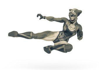 aquatic alien girl is jumping and kicking up on outfit