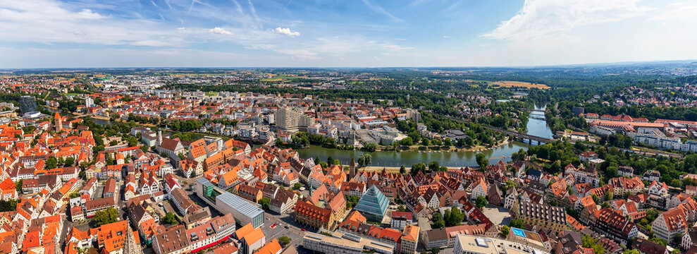 Amazing panoramic view of the city Ulm and river Danube, Germany. - Powered by Adobe