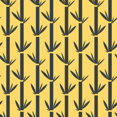 Design concept for a seamless pattern for printing on clothes and textiles. Vector illustration in flat geometric style. Stylized stems and leaves of bamboo. Texture with oriental vegetation.