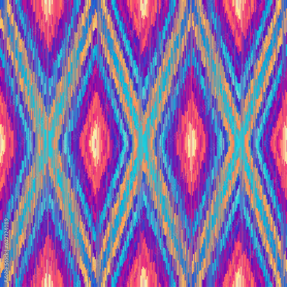 Fototapete Geometric abstract grunge vintage pattern. Aztec ikat style. Seamless vector image. Thin lines and rhombuses
