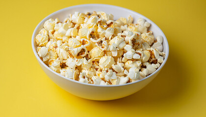 Popcorn in a bowl on a yellow background