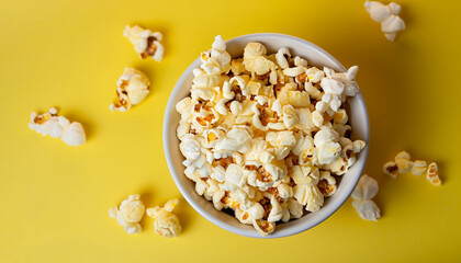 Popcorn in a bowl on a yellow background