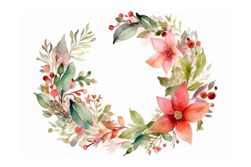 Naklejka premium Watercolor Blooms. Decorative circular floral wreath frame border