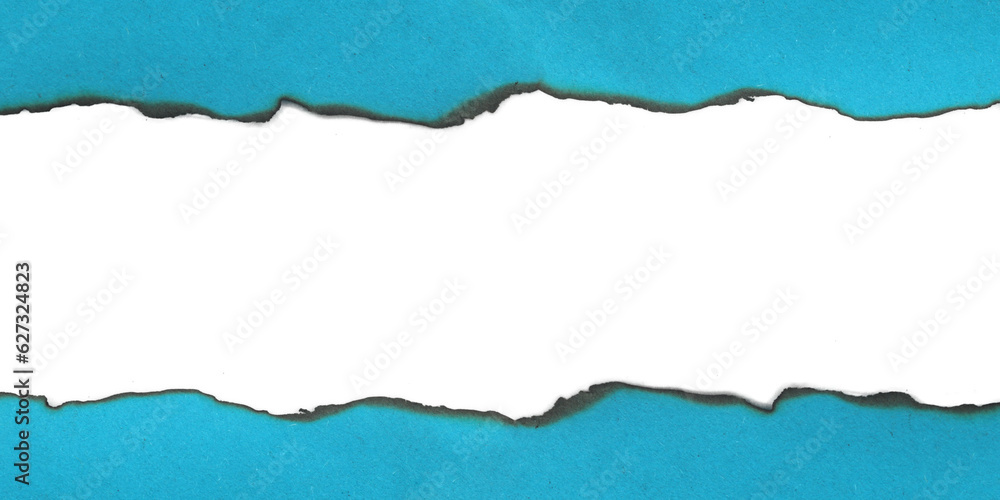 Poster blue burn paper frame for text message on transparent background