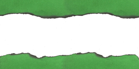 green burn paper frame for text message on transparent background