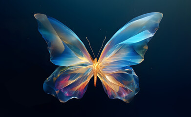 Colorful crystal butterfly on a dark background. Generative AI.