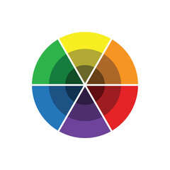 Color saturation wheel.  Color wheel isolated on white background. Color theory. Understanding colors. Primary secondary.Color Brightness