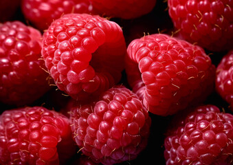 Macro red fresh sweet raspberries.Close up.AI Generative