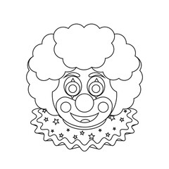 Smiling clown with funny wig coloring page.