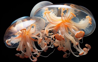 Incredible raytraced reflections of metallic jellyfish.