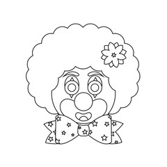 Smiling clown coloring page with fun bow.