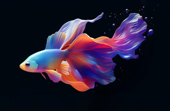 Crystal glossy colorful Betta fish on  light background, crystal Siamese fighting fish background, white 3D fish creative illustration. Generative AI