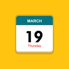 thursday 19 march icon with black background, calender icon