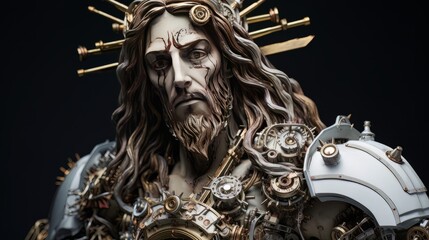 Robot jesus christ toy miniature made with generative AI