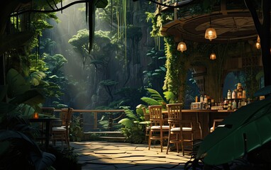 Interior of the restaurant in the morning.