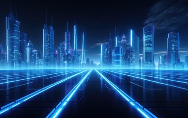 Modern technology city background in the form of blue lights.
