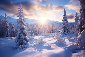 Beautiful Winter Landscape. AI Generative