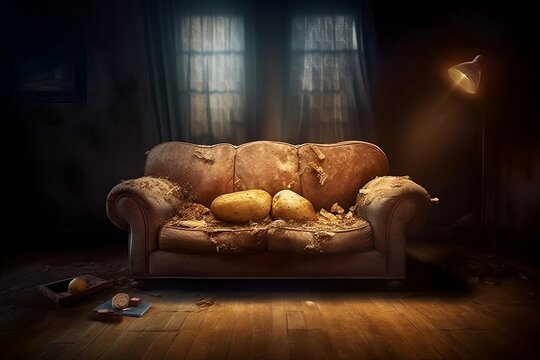 Coutch Potato: Eine Kartoffel entspannt auf dem Sofa