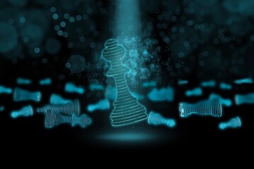 Concept of competition and strategy, business success concept 3d Illustration . The chess queen stands against the background of the affected chess pieces