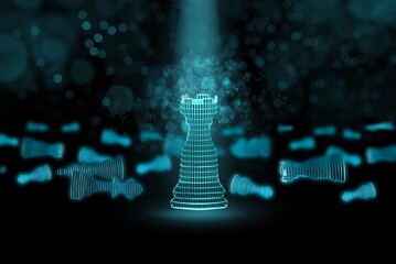 Concept of competition and strategy, business success concept 3d Illustration . The chess rook stands against the background of the affected chess pieces