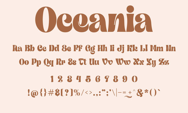 Naklejka Oceania - Mesmerizing Typeface With Graceful Curves and Enchanting Letterforms   Typography typeface uppercase lowercase and numbers incuded. Vector illustration.