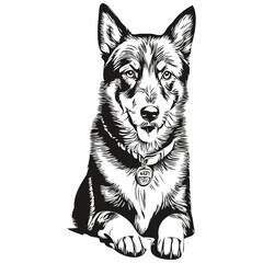 Beauceron dog line illustration, black and white ink sketch face portrait in vector