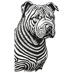 Chinese Shar Pei dog head line drawing vector,hand drawn illustration with transparent background sketch drawing
