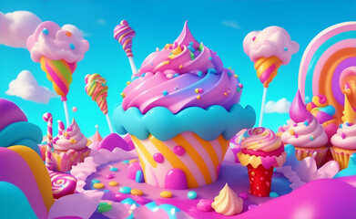 Colorful Candyland Background, Generative AI Illustration.