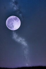 Fototapeta na wymiar purple moon and milky way, generative