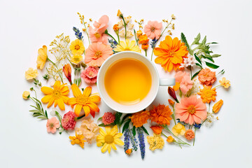 Obraz na płótnie Canvas Creative layout made of cup of tea, green tea, black tea, fruit and herbal, tea on white background.Flat lay. 