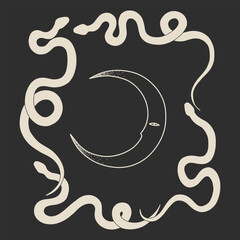 magical forest elements. images of a snake, night moth, fly agaric mushrooms, plant and space elements. Ideal for printing on fabric or clothing, wallpaper and wrapping paper