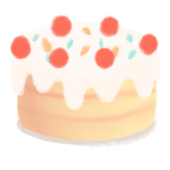 Birth Day Cake Vanilla Cream Cherry decollation Cartoon illustration no background