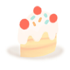 Piece of cake, dessert, birthday cartoon icon illustration no background