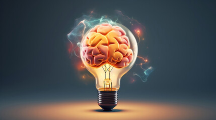 Human brain lightbulb new ideas concept Generative AI.