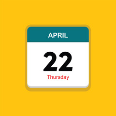 thursday 22 april icon with yellow background, calender icon
