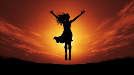 mulher pulando livre envolto em aura dourada de prosperidade e amor