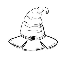 Hand drawn line witch hat. Isolate on transparent background PNG file.
