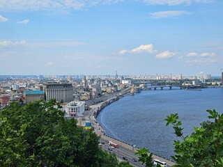 Kyiv, view from the bridge of the city and the Dnieper River