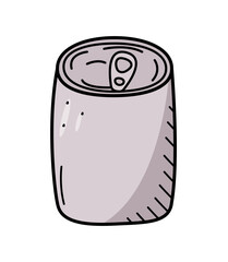 Tin can packaging. Vector doodle illustration of canned food in a jar. Single isolate on white.