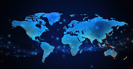 Blue and Orange World Map in Digital Design, World Illustration Wallpaper - Generative Ai