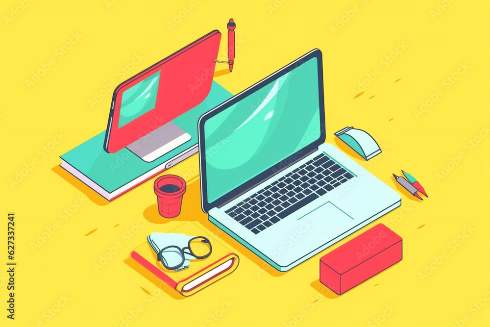 Poster web desktop laptop colours icon business background technology design computer gadget. generative ai