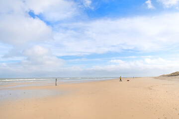 Walking the dog at the beach