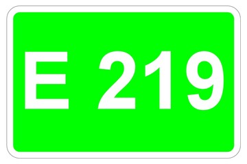 Illustration eines Europastraßenschildes der E 219 in Europa	
