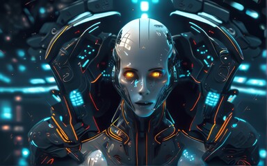 Fototapeta premium ein Cyborg in einem Raumschiff - KI generiert