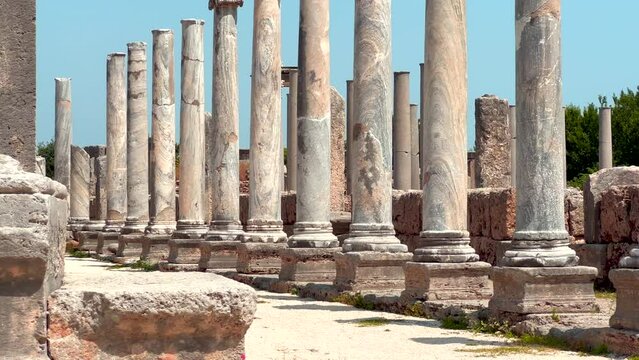 Ancient city of Perge in Antalya, Turkey. Historical ruins in the ancient city of Pamphylia