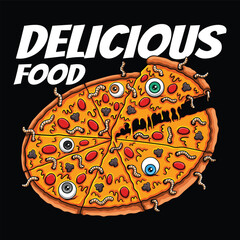 Pizza maggot and human eye vector illustration for your company or brand